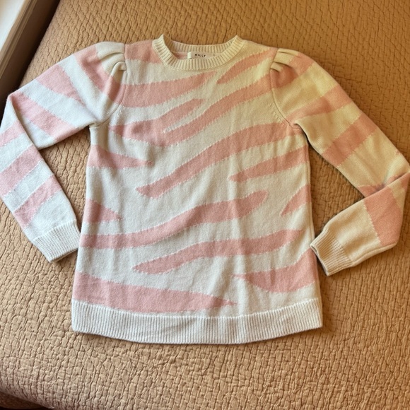 Milly Sweaters - Milly Zebra Intarsia Sweater, Pink& White,  Merino Wool/Cashmere, Size S, EUC!